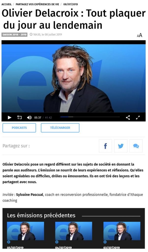 Tout plaquer - interview de Sylvaine Pascual sur Europe 1